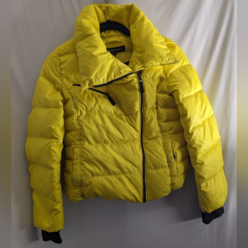 Andrew Marc Vibrant Yellow Puffer Jacket with Black Details